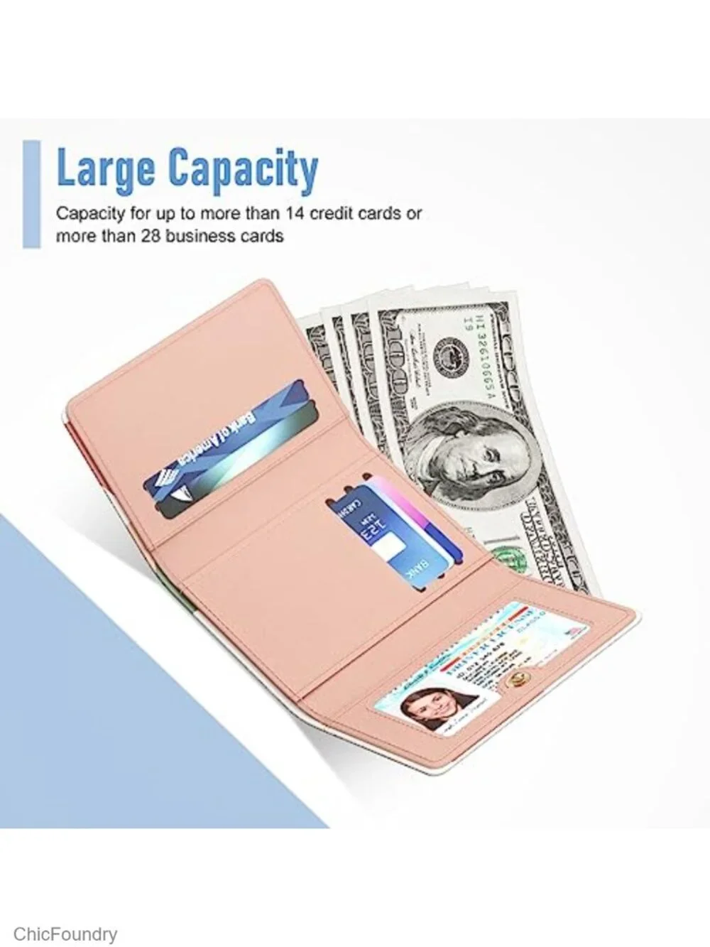 Slim Tri-Fold RFID Blocking Faux Leather Wallet for Women with 7 Card Slots